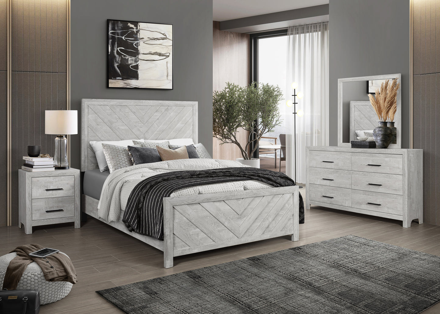 Modern Style Twin Bed Made with Wood in Gray