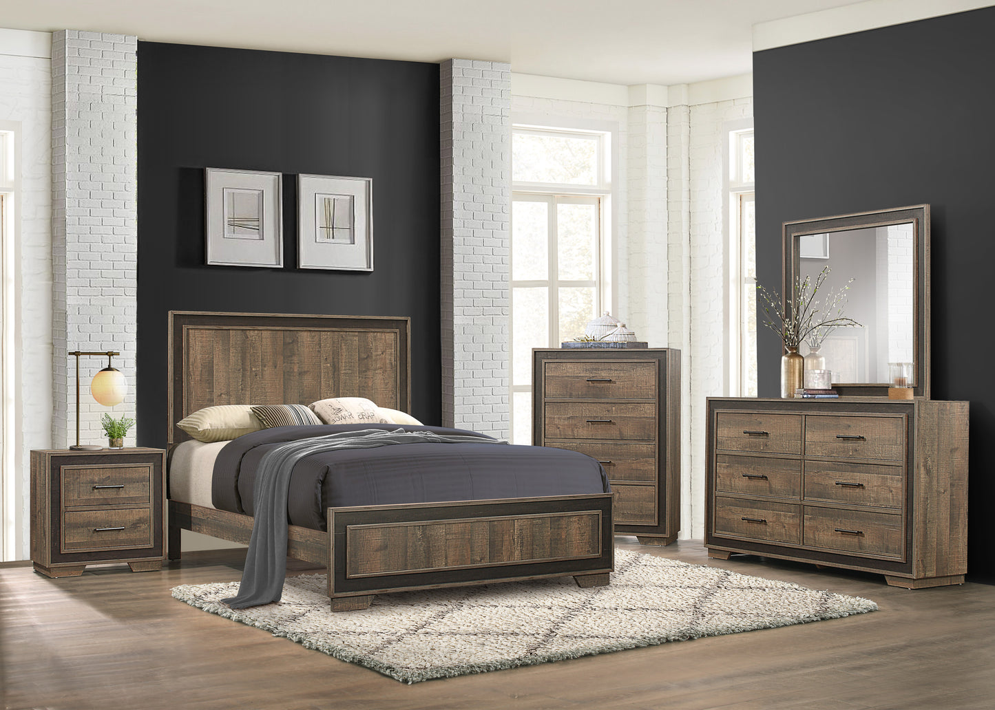 Modern Line Design Two-Tone Finish 1pc Queen Size Bed Attractive Bedroom Furniture