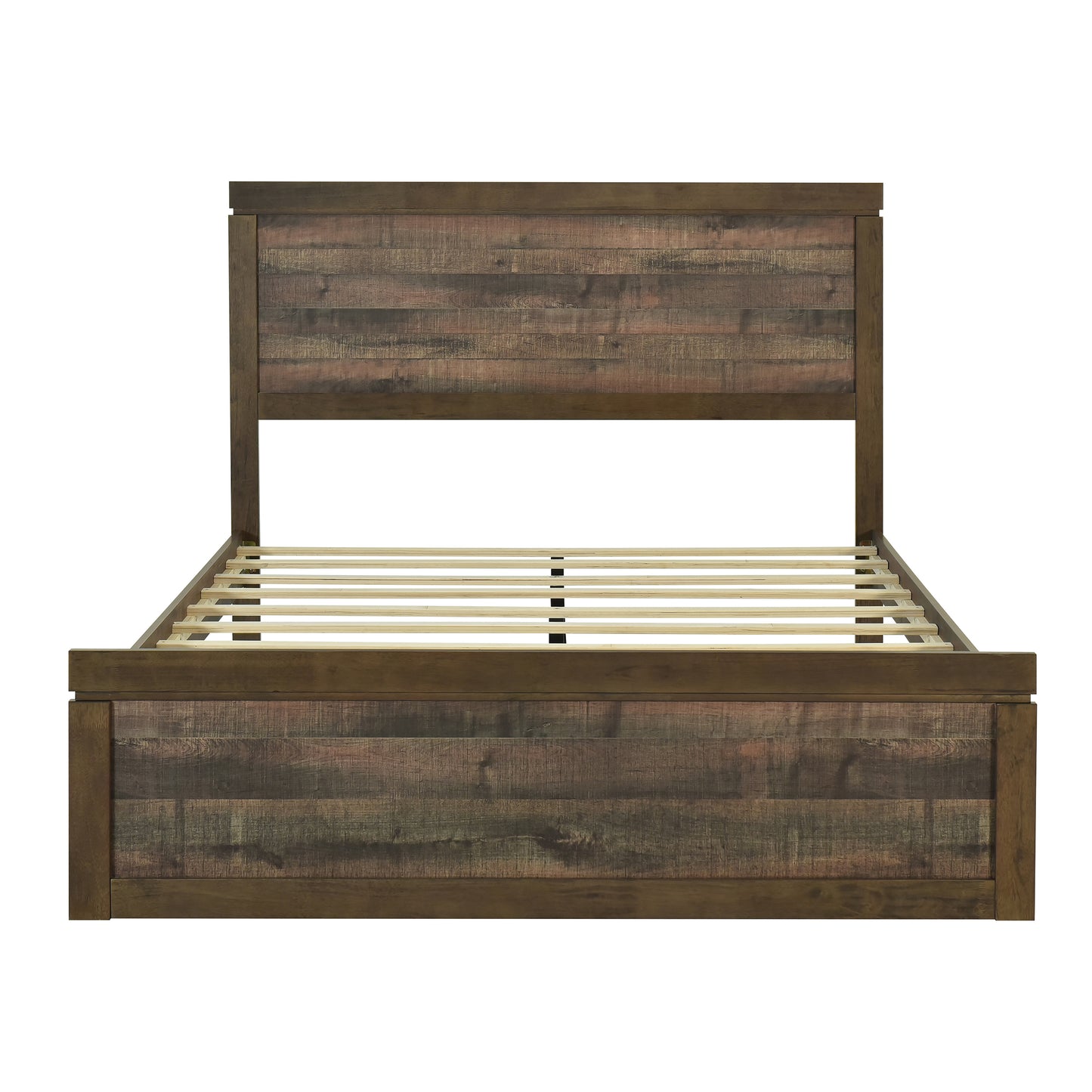 3 Pieces Vintage Farmhouse Style Queen Size Platform Bed with 10 Wooden Slats Support + 2 Nightstands, No Box Spring Needed, Rustic Brown