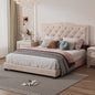 Queen Size Upholstered Bed Frame with Rivet Design, Modern Velvet Platform Bed with Tufted Headboard,Beige