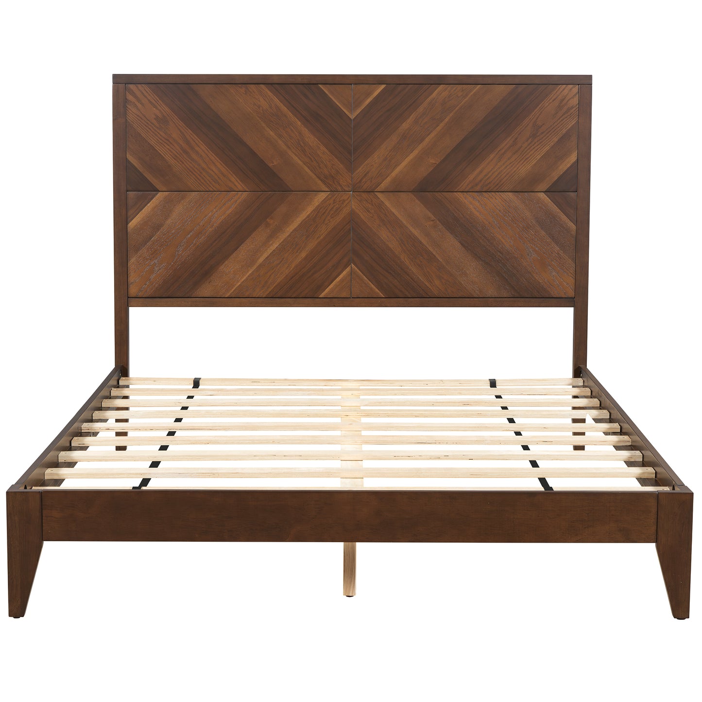 Mid-Century Modern Platform Bed Wood Slat Support with No Box Spring Needed,Queen, Walnut