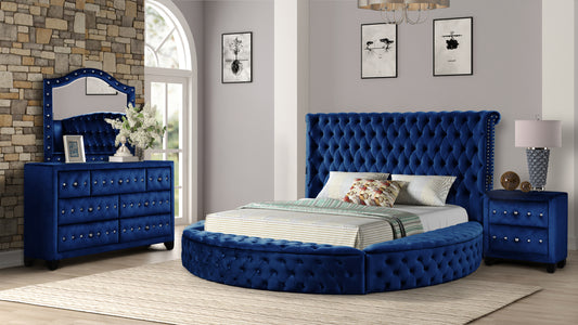 Queen 4 Pc Bedroom Set Made With Wood In Blue Color