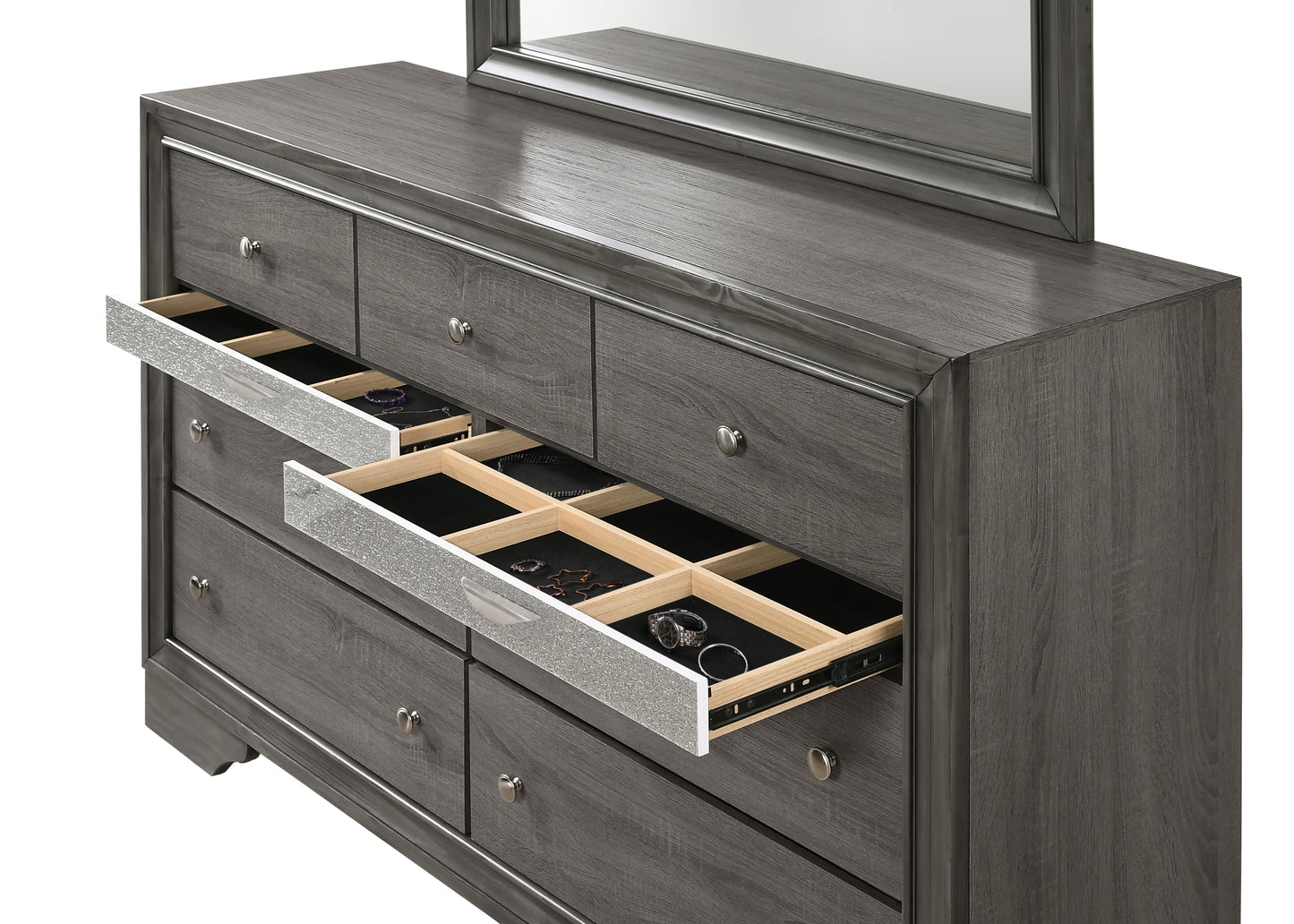 Traditional Queen 4 piece Storage Bedroom Set made with Wood in Gray