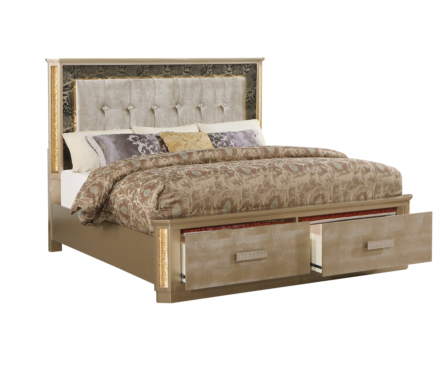 King Bed Made with Wood in Gold