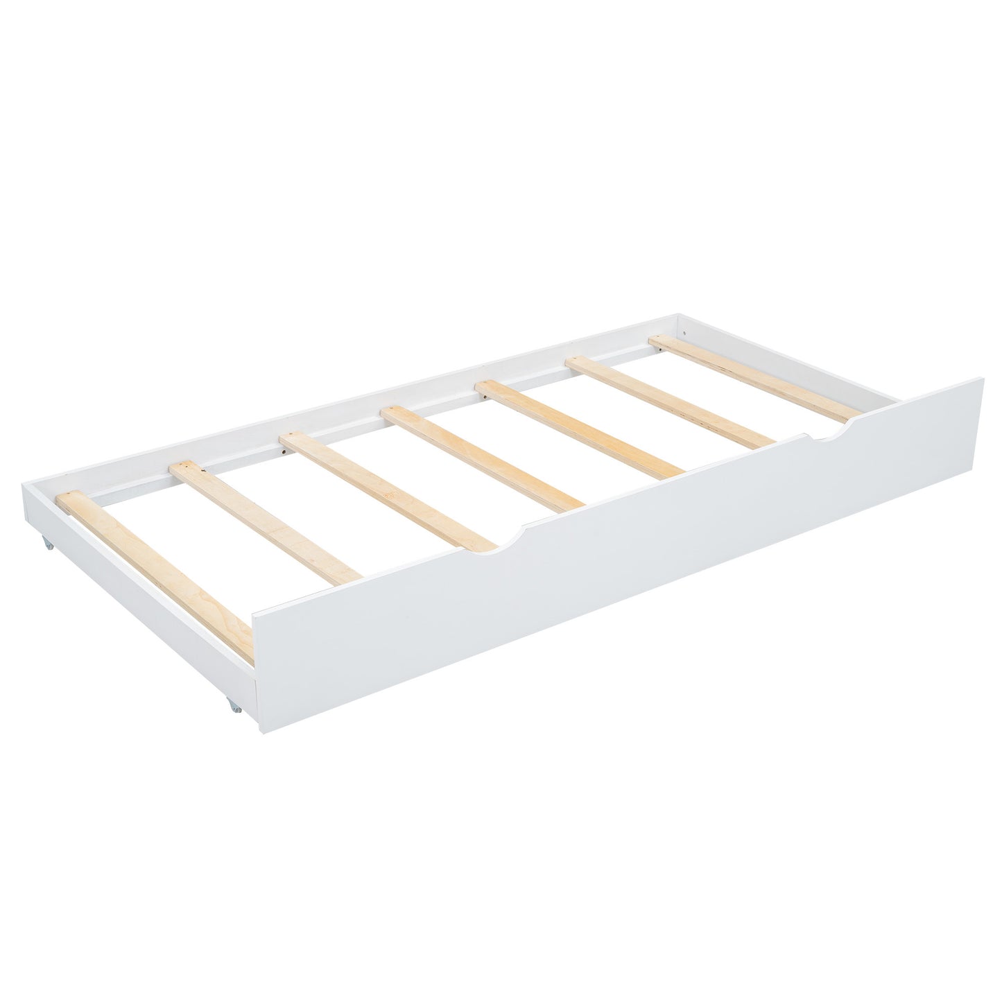 Full Size Wood Platform Bed with Headboard and Twin Size Trundle, White