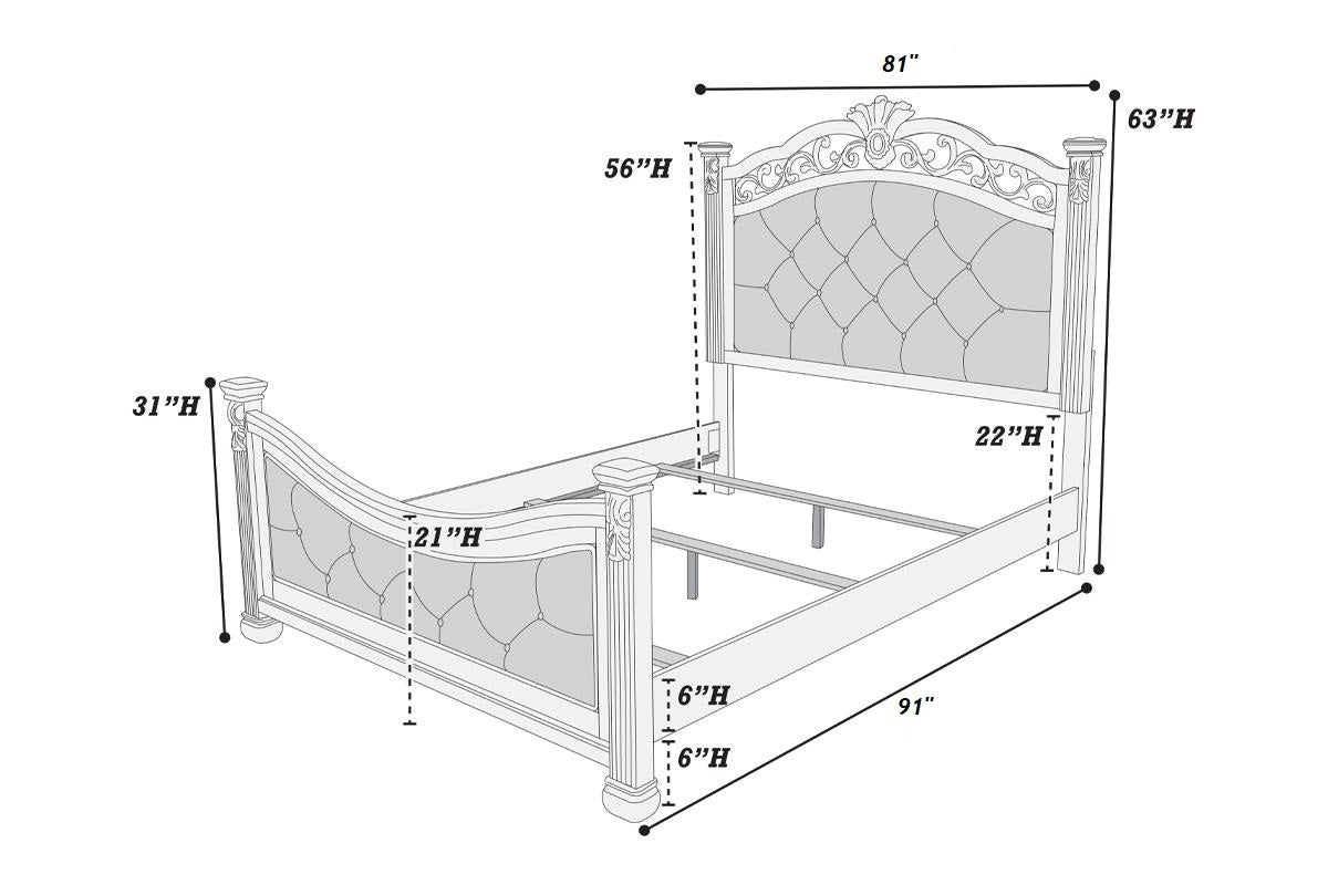 Cabecero y pie de cama de piel sintética con mechones en color plata antigua, estilo tradicional, formal, tamaño king de California, 1 pieza