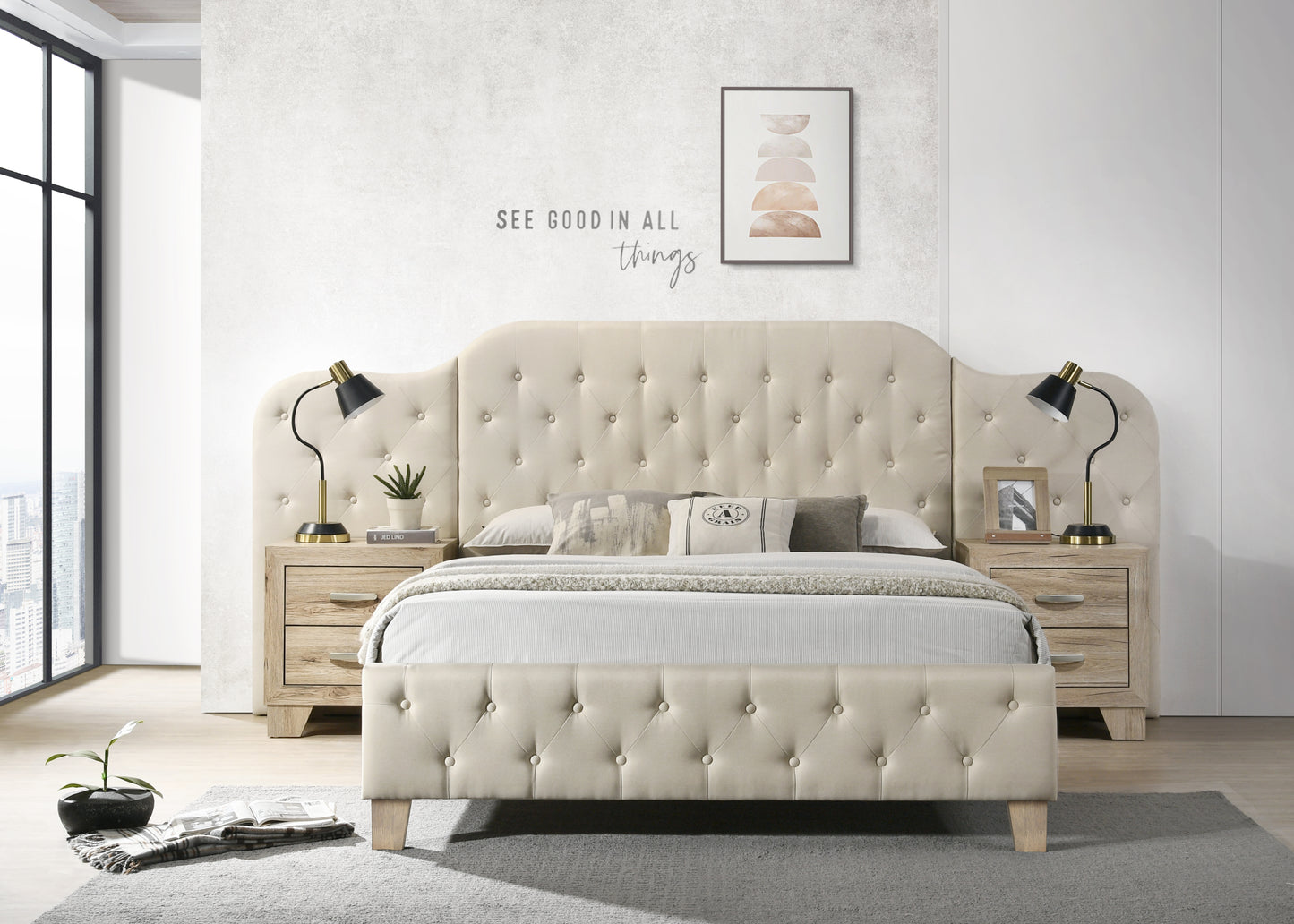 ACME Ranallo Queen Bed , Beige Linen BD01778Q