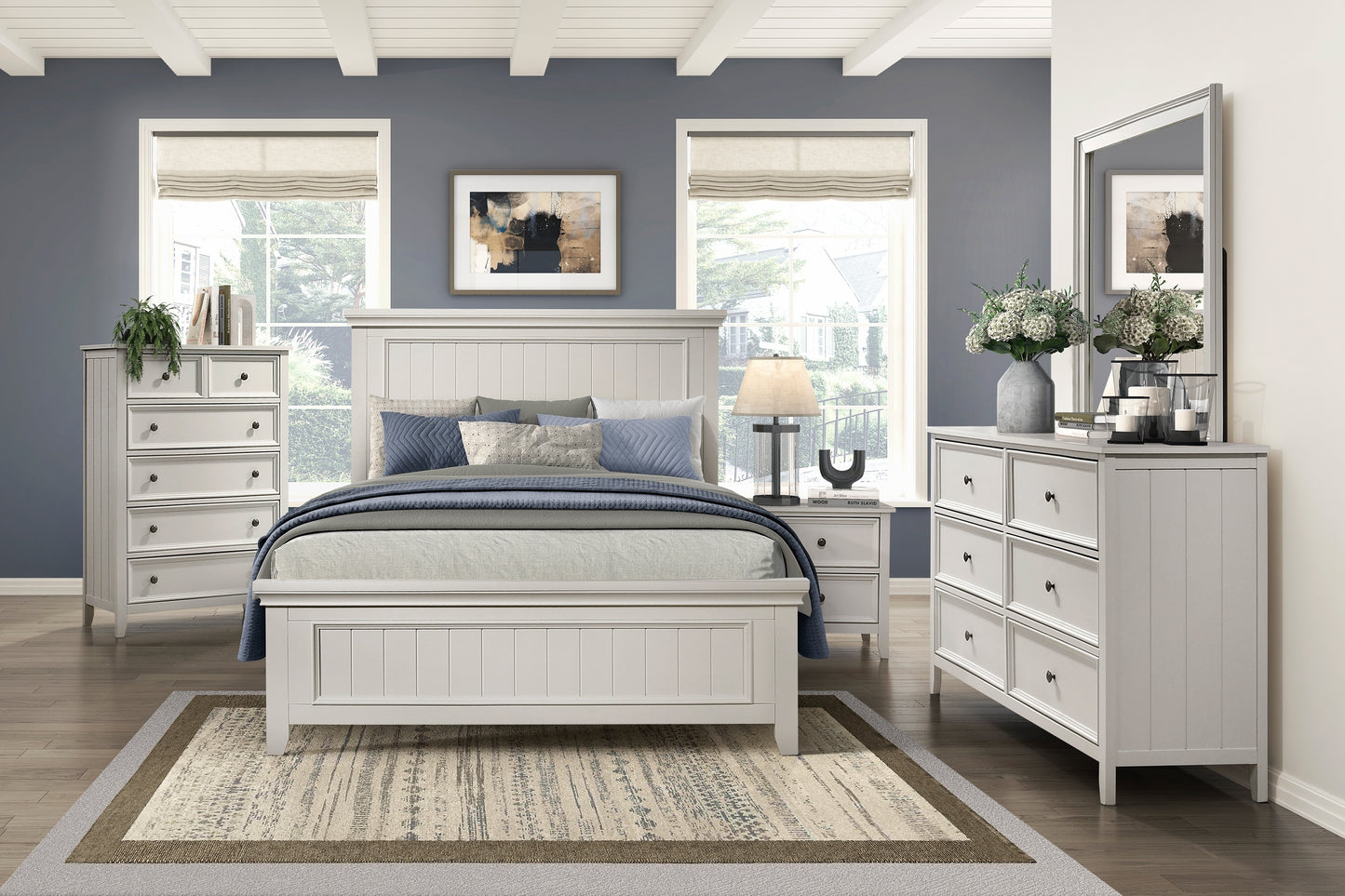 Farmhouse Style Full Size Panel Bed 1pc Classic White Finish Modern Bedroom Wooden Furniture