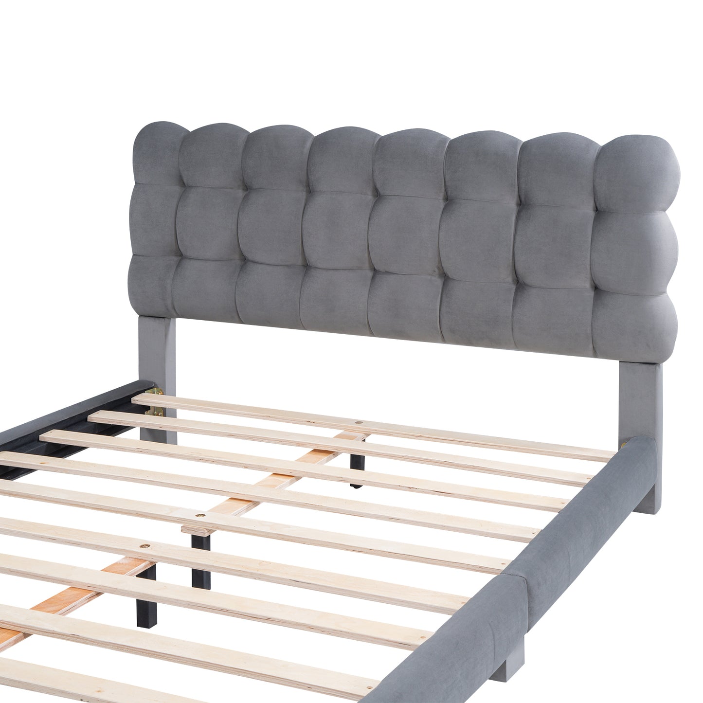 Full Size Upholstered Platform Bed with Soft Headboard,Gray