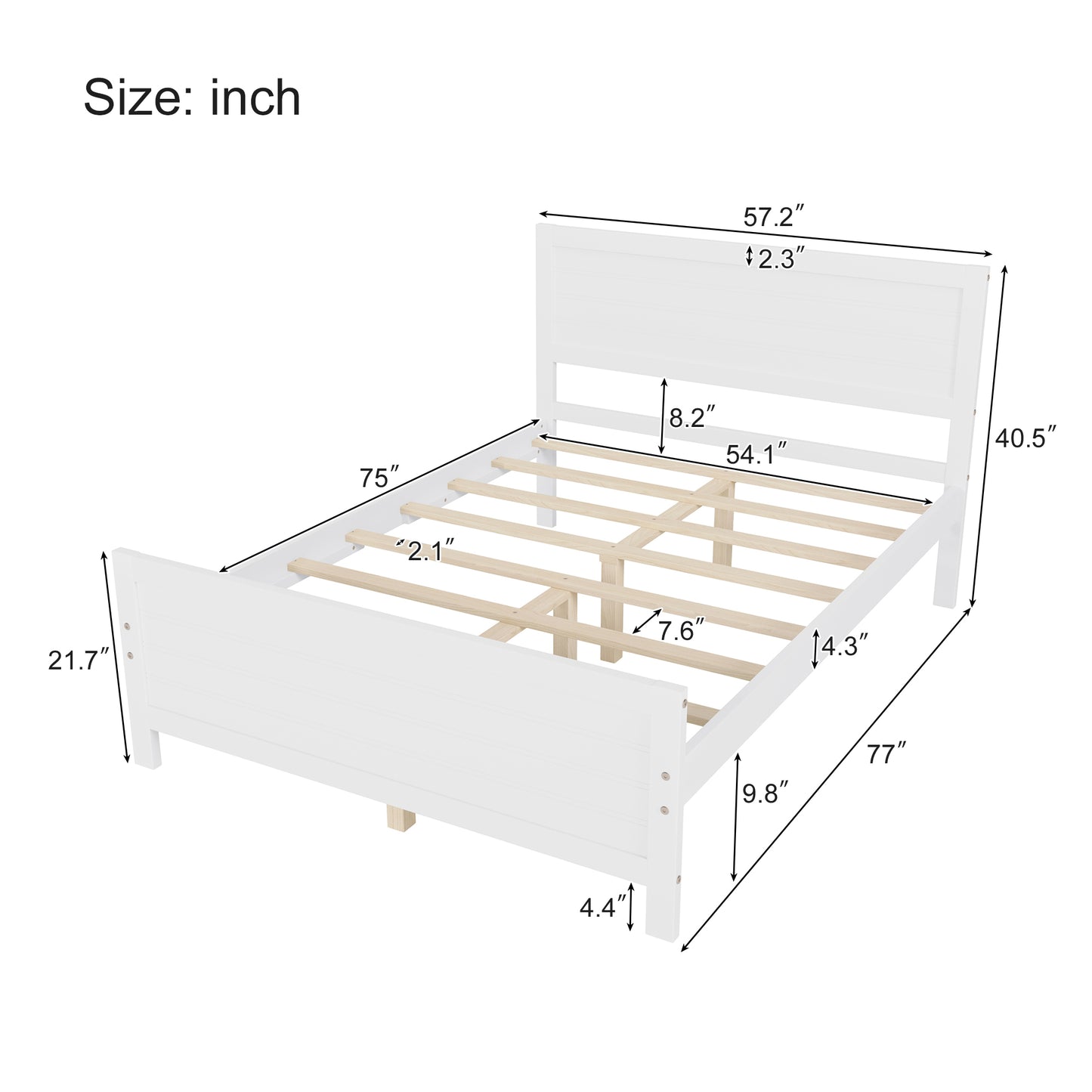 Wood Platform Bed Frame with Headboard, Mattress Foundation with Wood Slat Support, No Box Spring Needed, Full Size, White