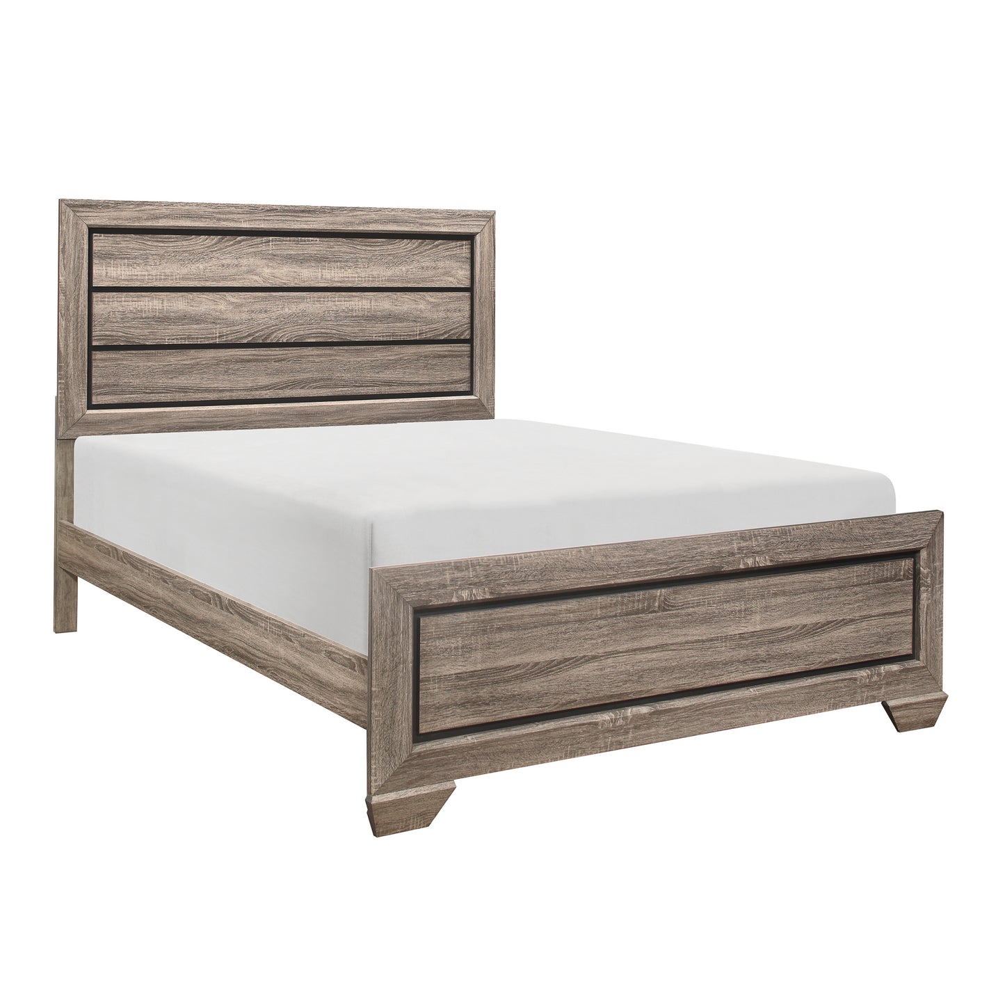 Natural Finish Contemporary Design 1pc Queen Size Bed Dark Under-Paneling Wooden Bedroom Furniture