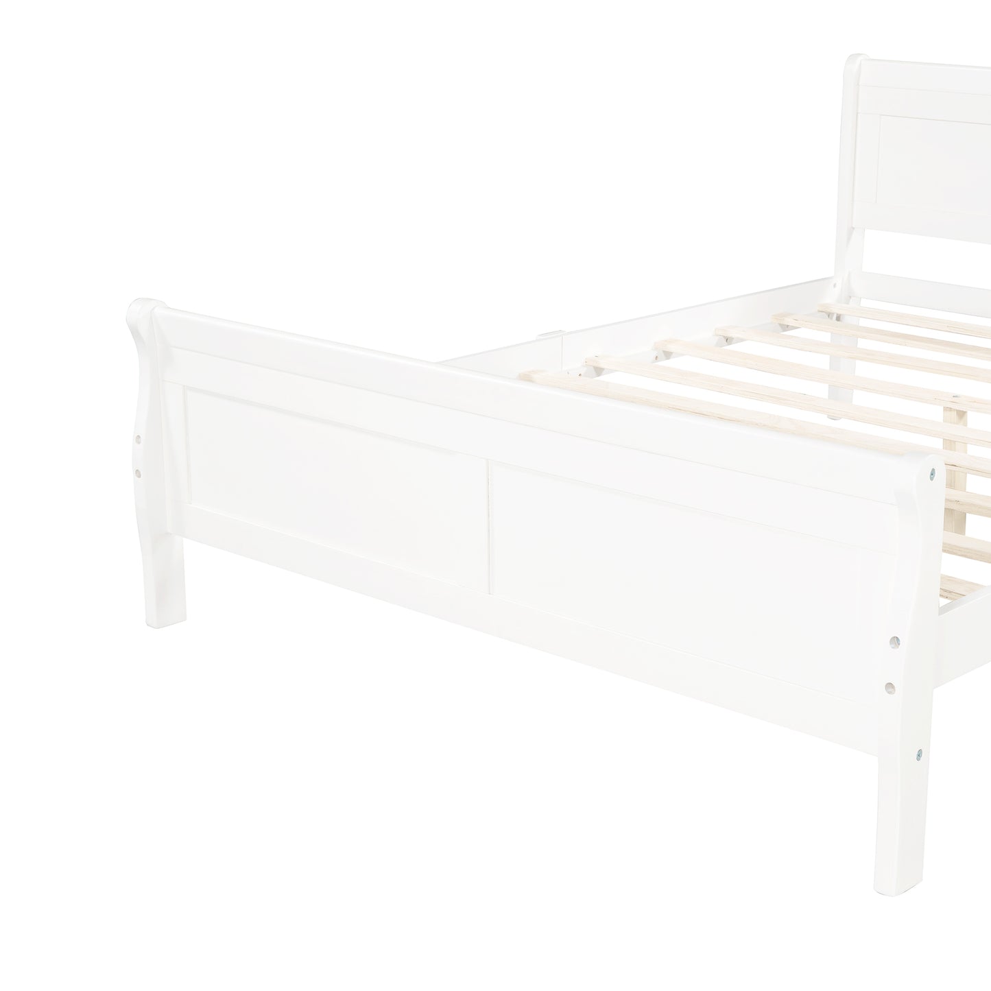 Cama con plataforma de madera de tamaño completo con cabecera y soporte de listones de madera (blanco)