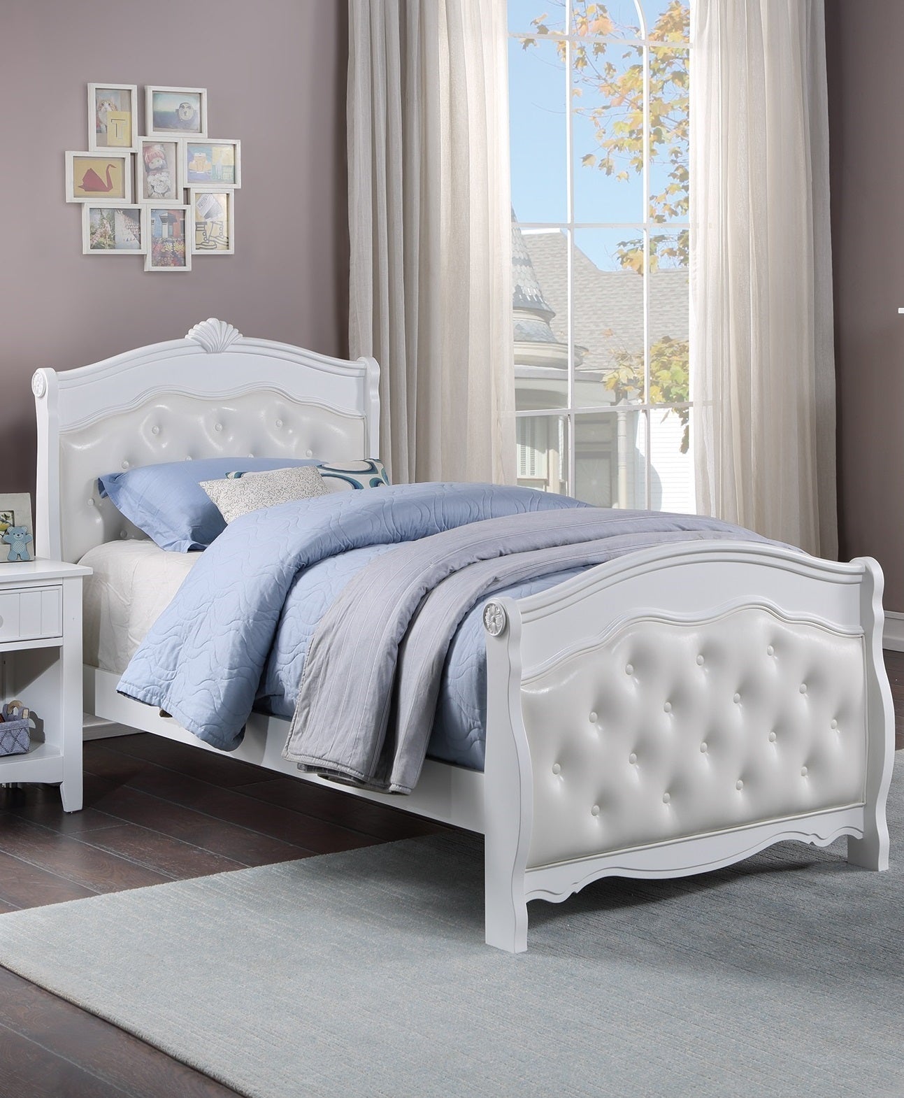 Lit pleine grandeur blanc, meubles de chambre à coucher pour jeunes, tête de lit en Faux cuir blanc, pied de lit en contreplaqué, 1 pièce, cadre de lit