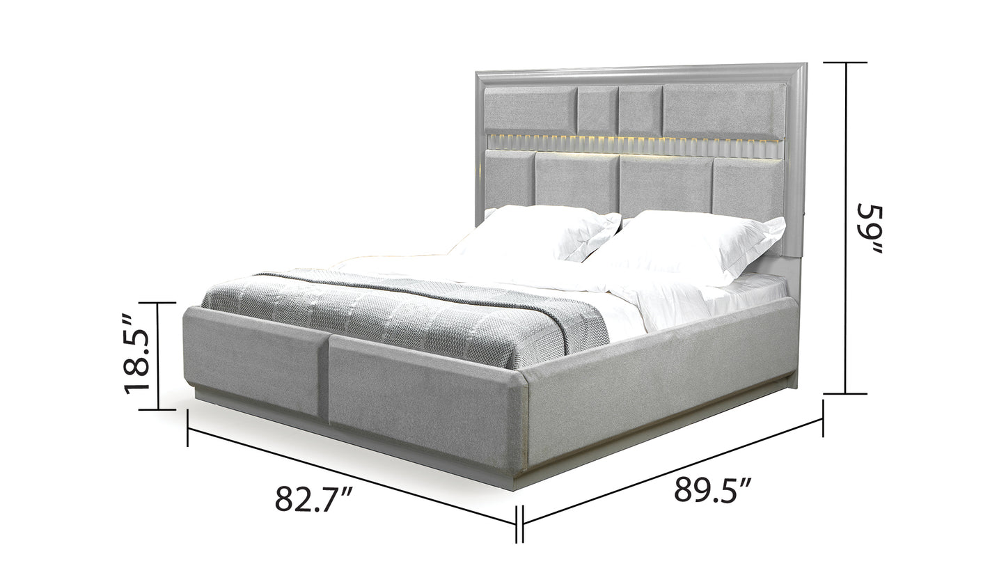 Juego de dormitorio de estilo moderno de 4 piezas con cama tamaño king, fabricado con madera en color gris