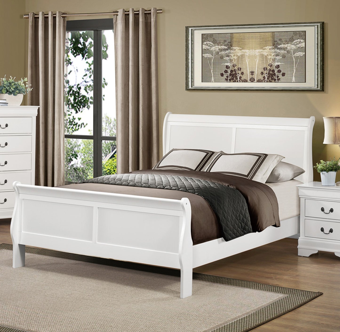 Classic Louis Philipe Style White Eastern King Size Bed 1pc Traditional Design Bedroom Furniture Sleigh Bed