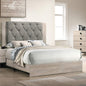 Contemporary 1pc Cream Finish Eastern King Size Bed Bedroom Furniture Gray Tufted Design Headboard Rubberwood 1pc Bedframe