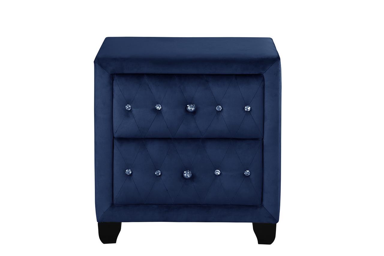 Modern Style Crystal Tufted Queen 4 Piece(Includes: Queen Size Bed, Nightstand, Dresser, and Mirror) Velvet Fabric Upholstery Bedroom Set Made with Wood in Blue