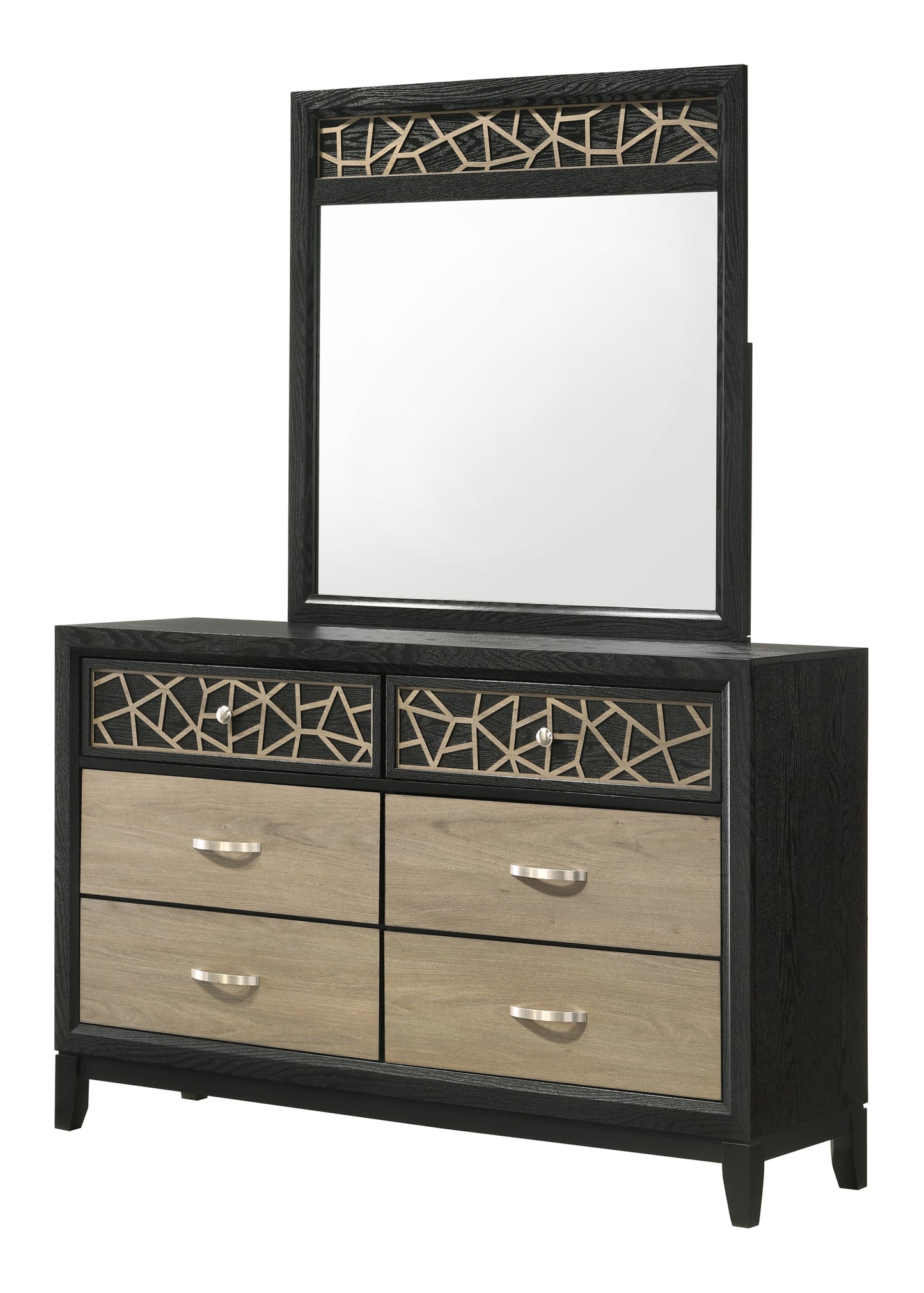 Selena Modern & Contemporary Queen 5PC Bedroom set Made with Wood in Black and Natural