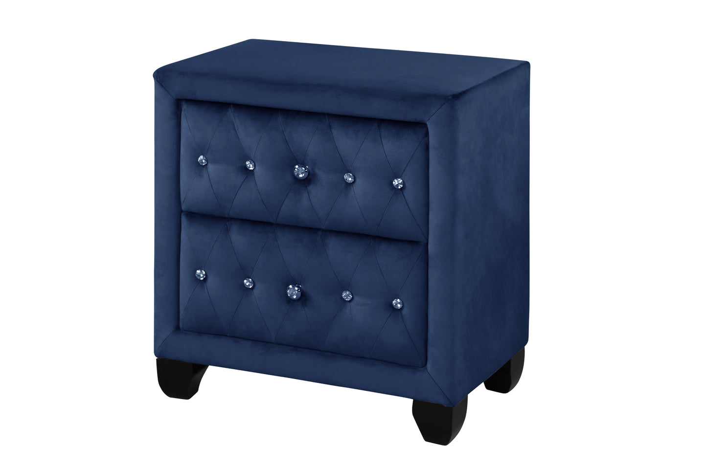 Modern Style Crystal Tufted Queen 4 Piece(Includes: Queen Size Bed, Nightstand, Vanity Set) Velvet Fabric Upholstery Vanity Bedroom Set Made with Wood in Blue