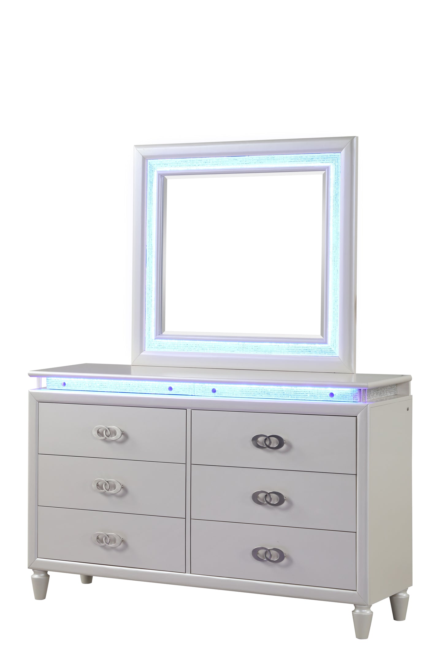 Queen 4 Pc LED Bedroom Set Made with Wood in Milky white