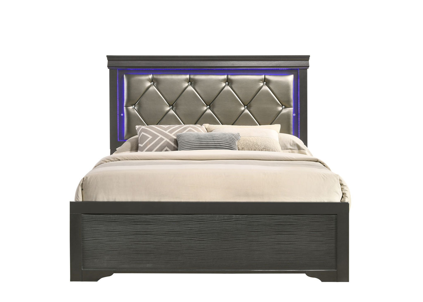 Modern Full Size LED Bed made with Wood in Gray