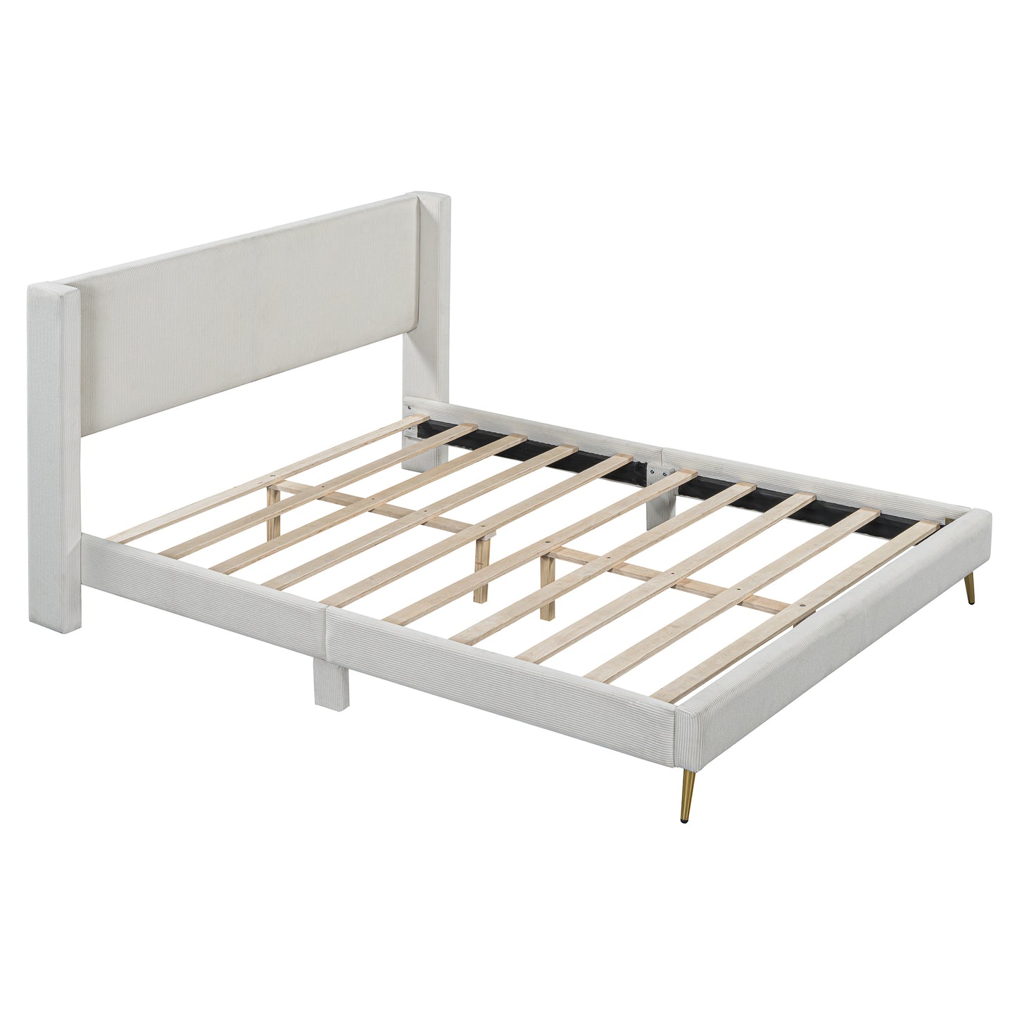 Queen Size Corduroy Platform Bed with Metal Legs, Beige(old sku:WF300238AAA)