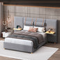 Full size upholstered platform bed with two outlets and USB charging ports on both sides, two bedside pillows, storage shelf, Velvet,Gray