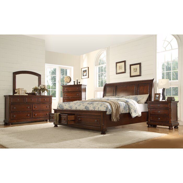 King Storage Platform Bed Made with Wood in Dark Walnut