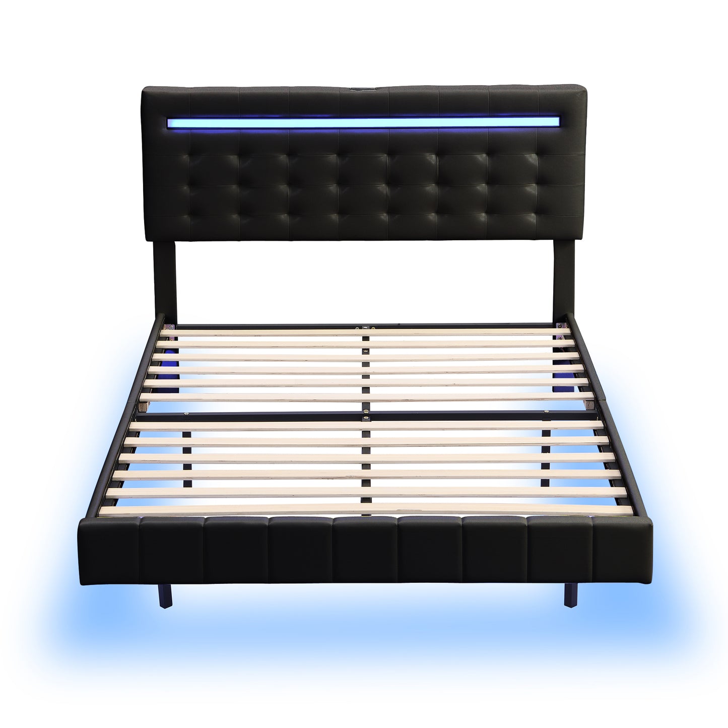 Full Size Floating Bed Frame with LED Lights and USB Charging,Modern Upholstered Platform LED Bed Frame,Black(Full)