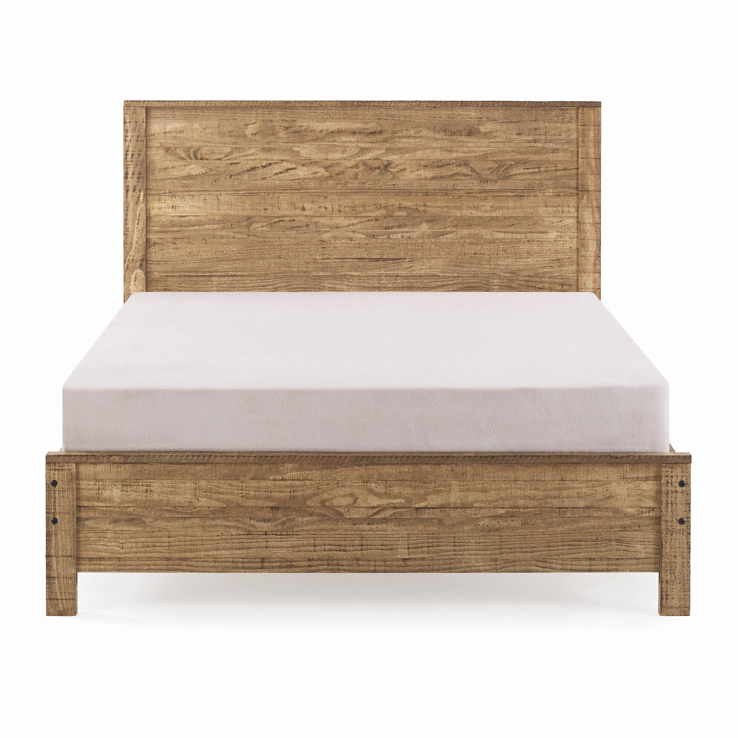 Albany Juego de cama completo de 3 piezas, marco de cama de madera maciza resistente con mesita de noche, juego de 2, nogal