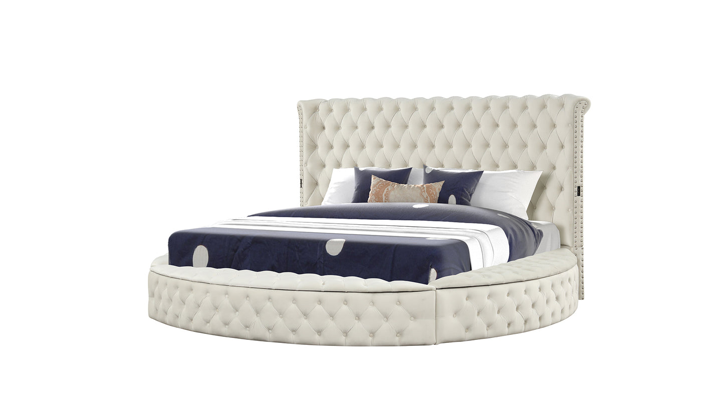 Modern Style Queen Bed with USB Charger & Made with Wood in Cream