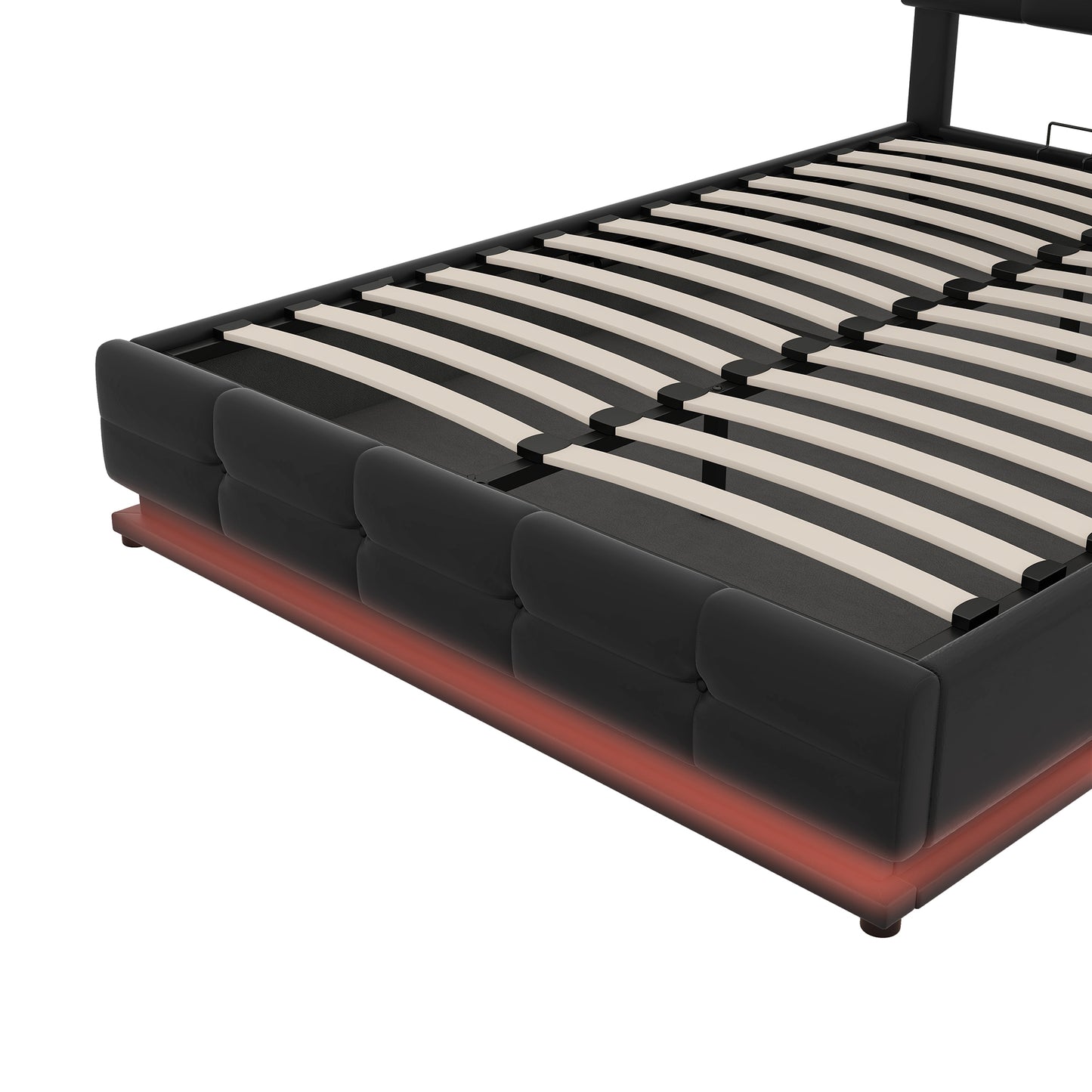 Full Size Tufted Upholstered Platform Bed with Hydraulic Storage System,PU Storage Bed with LED Lights and USB charger, Black