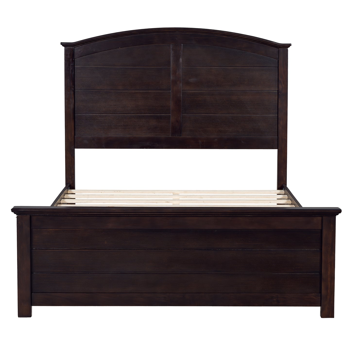 Farmhouse Wooden Platform Full Size Bed with Curl Design Headboard and Footboard for Teenager, Espresso