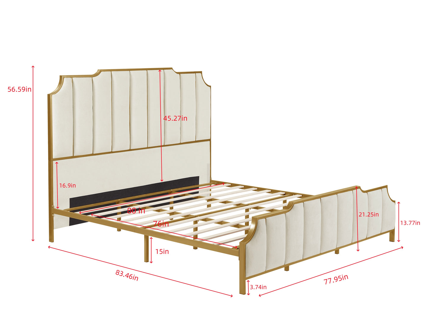 King Size Bed Frame,Upholstered Platform Bed & High headboard with Wood Slat Support,No Box Spring Needed,Easy Assembly, Velvet White