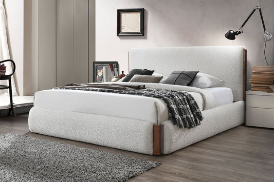 ACME Sandro Queen Bed, White Bouclé & Walnut Finish BD02470Q