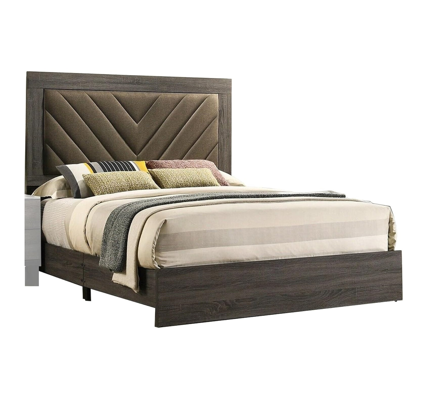 Contemporary 1pc California King Size Bed Bedroom Furniture Upholstered Headboard Rubberwood 1pc Bedframe Gray Finish