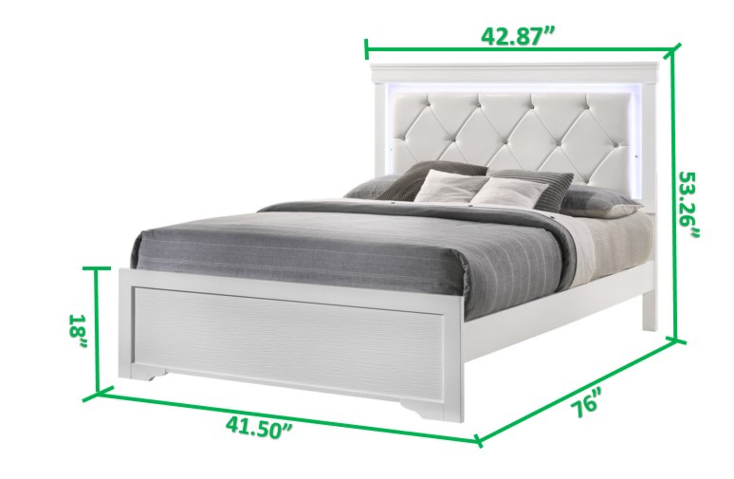 Twin 5 Pc Tufted Upholstery LED Bedroom set made with Wood in White