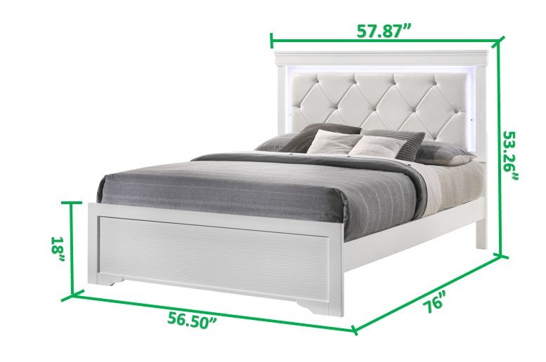 Full 4 Piece LED Bedroom set made with Wood in White