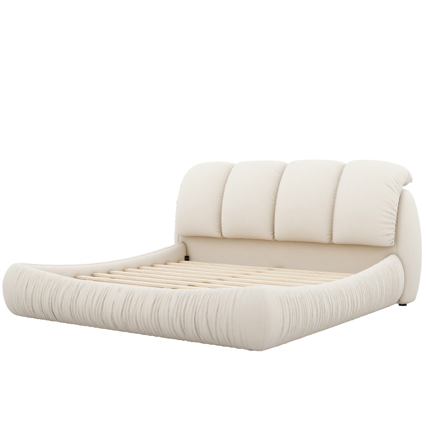 Queen Size Luxury Upholstered Bed With Thick Headboard, Velvet Queen Bed with Oversized Padded Backrest, Beige(Expect arrival date 2024/4/9)