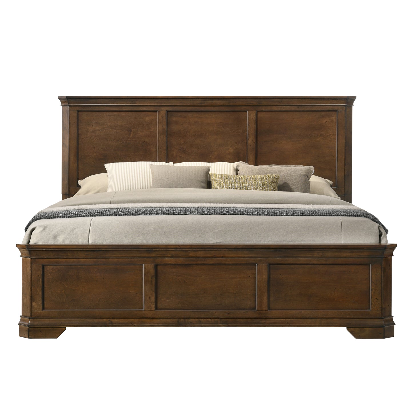 Maderne Traditional 3-Piece Wood Bedroom Set with King Size Panel Bed and Two Nightstands