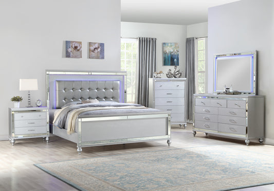 Full 5 PC LED Bedroom set made with wood in Silver Color