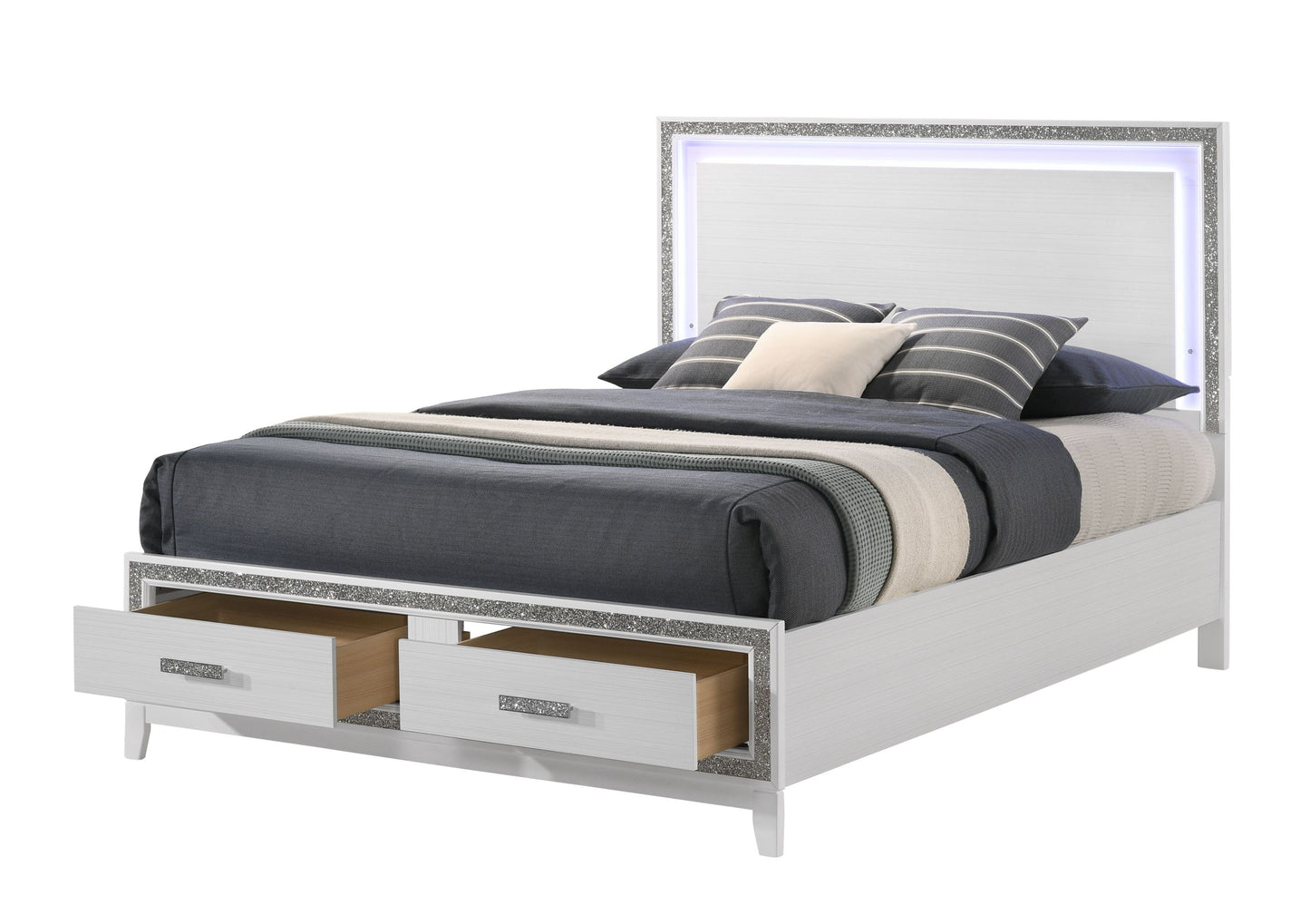 ACME Haiden Eastern King Bed w/Storage, LED & White Finish BD01742EK