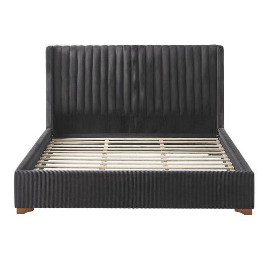 King Size Modern Design Bed Frame Upholstered Queen Bed Frame Platform with Headboard Corduroy Headboard Wooden Slats Support, No Box Spring Needed,Mattress Foundation,Black