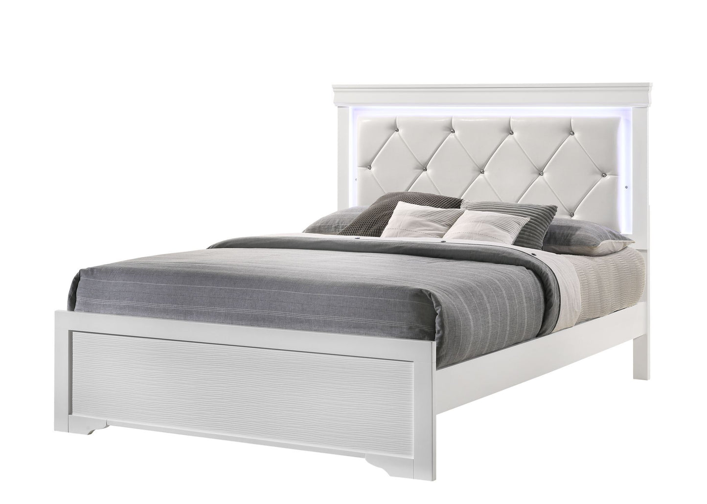 Modern Twin Size LED Bed made with Wood in White