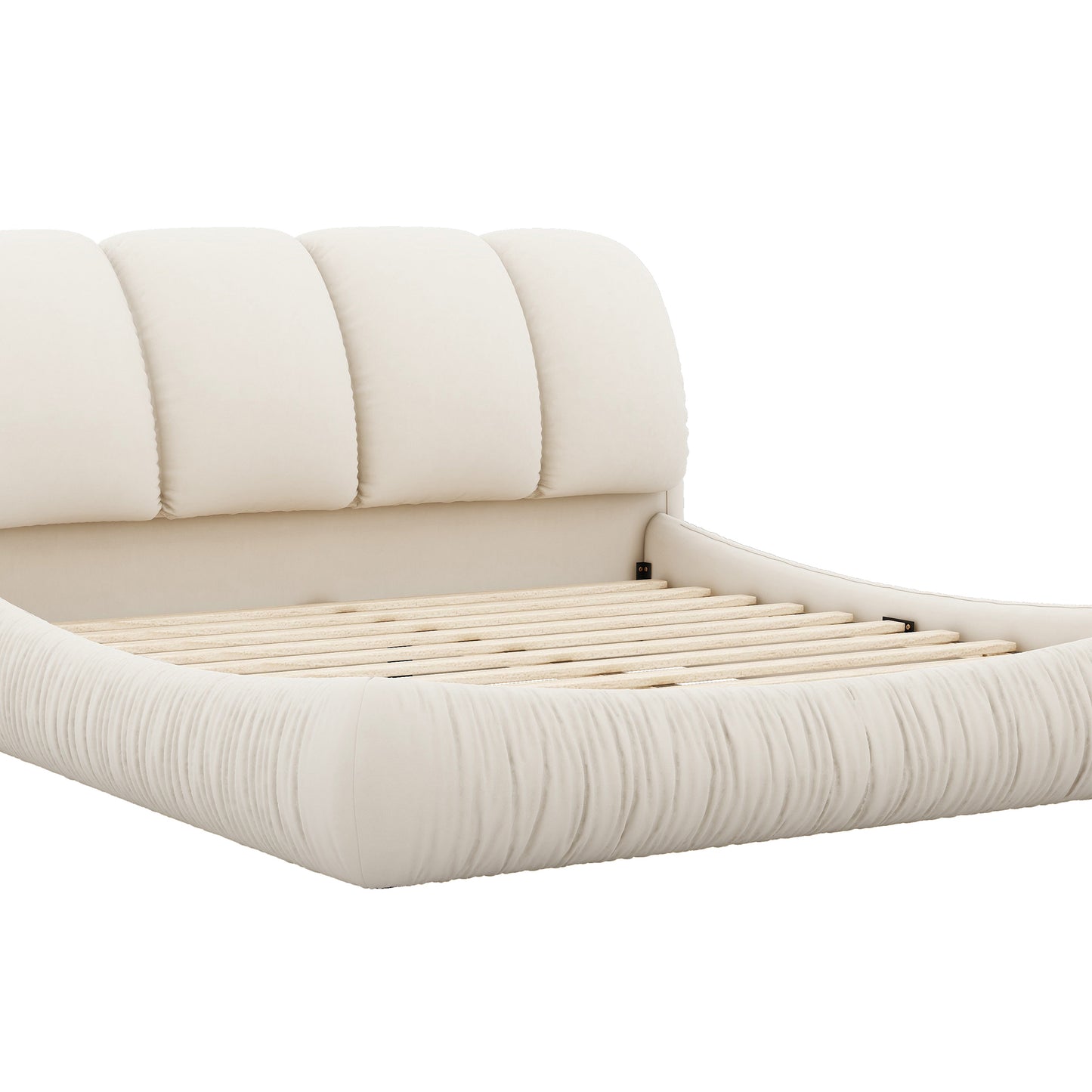 Lit king size rembourré de luxe avec tête de lit épaisse, lit king size en velours avec dossier rembourré surdimensionné, beige (date d'arrivée prévue le 12/03/2024)