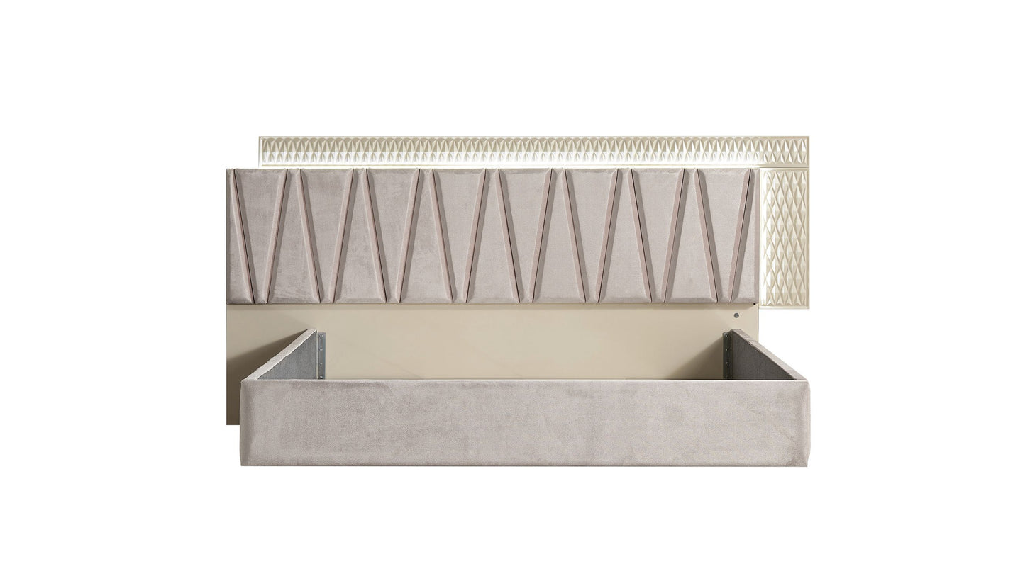 Juego de dormitorio de estilo moderno de 4 piezas con cama tamaño queen, fabricado con madera en color beige