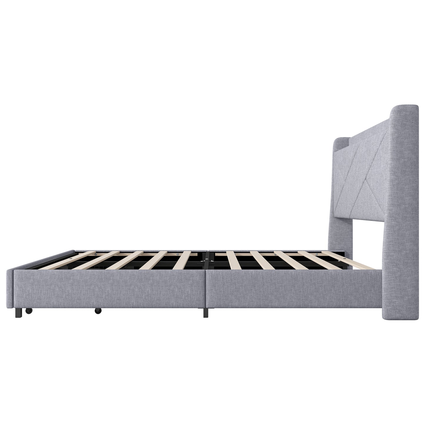 Queen Size Upholstery Platform Bed with Storage Headboard, LED, USB Charging and 2 Drawers, Gray