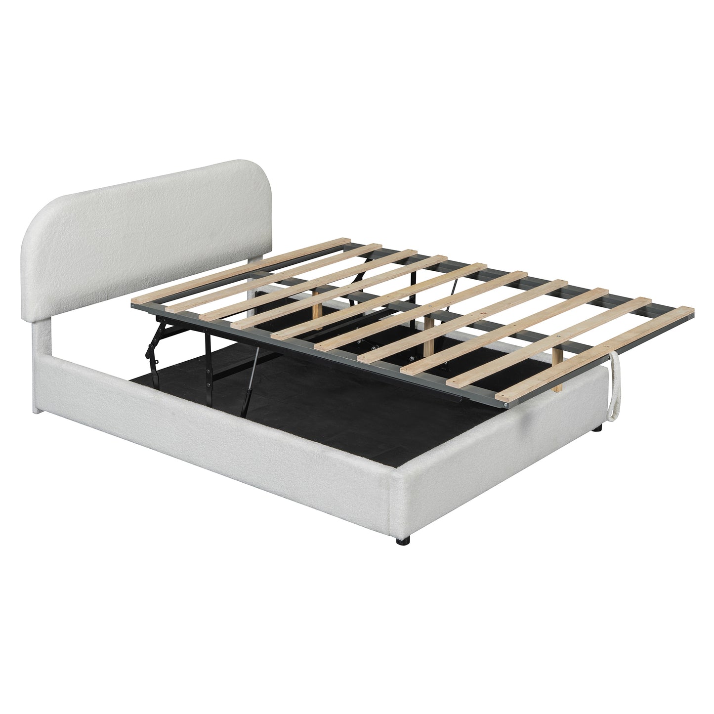 Teddy Fleece Full  Size Upholstered Platform Bed with Hydraulic Storage System, White