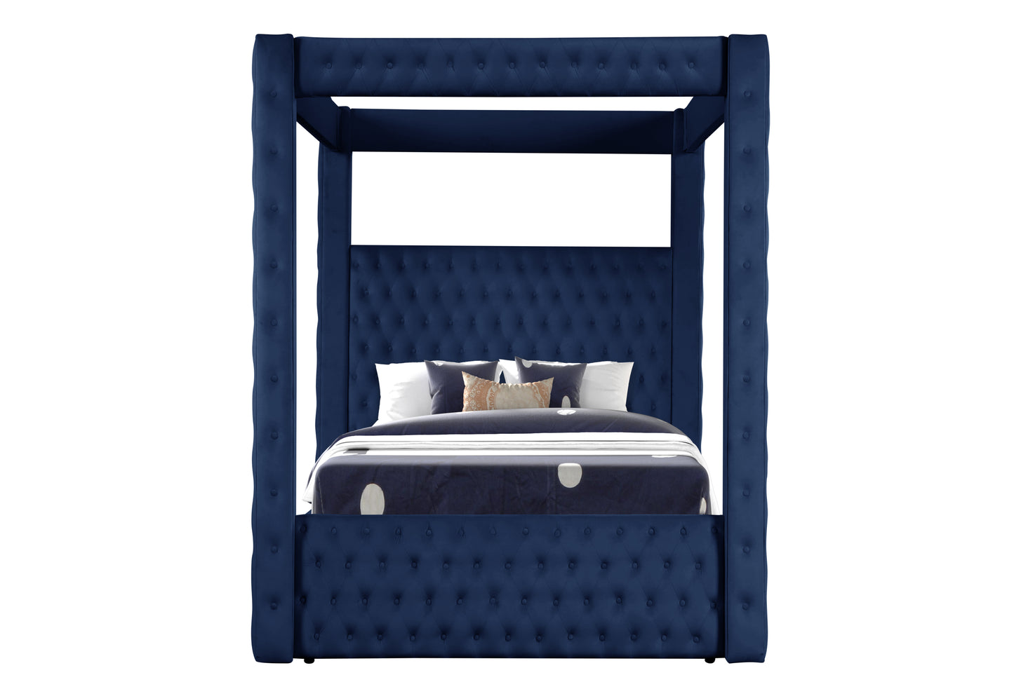 luxurious Four-Poster Queen 5 Pc Bedroom Set Made with Wood in Navy