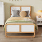 Modern Style Twin Size Solid Wood Platform Bed for  Kids, Teens, Adults, No Need Box Spring, Walnut and White